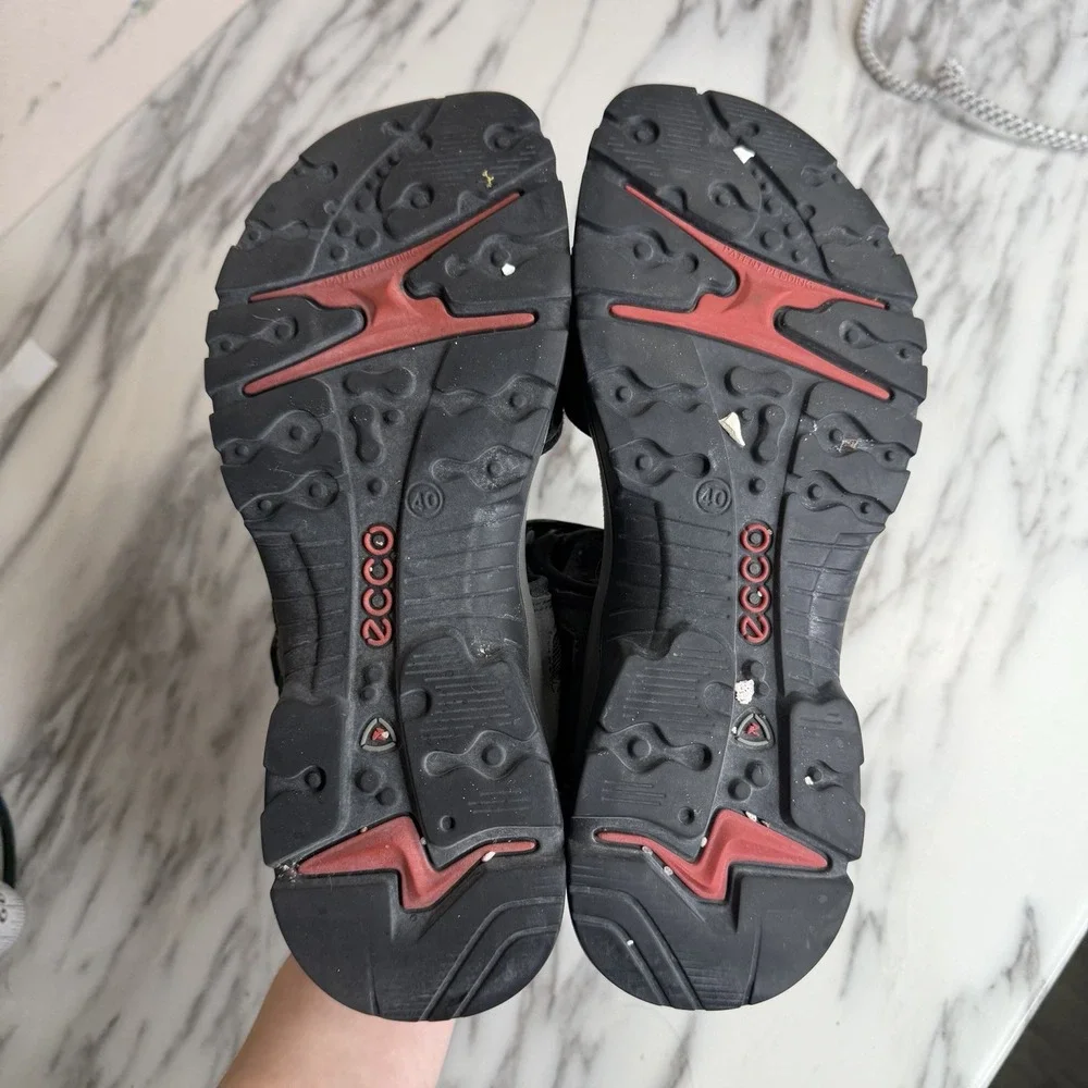 Ecco Women's Offroad Yucatan Sport Tan Black Nubuck Sandal Hiking US 9 EU 40